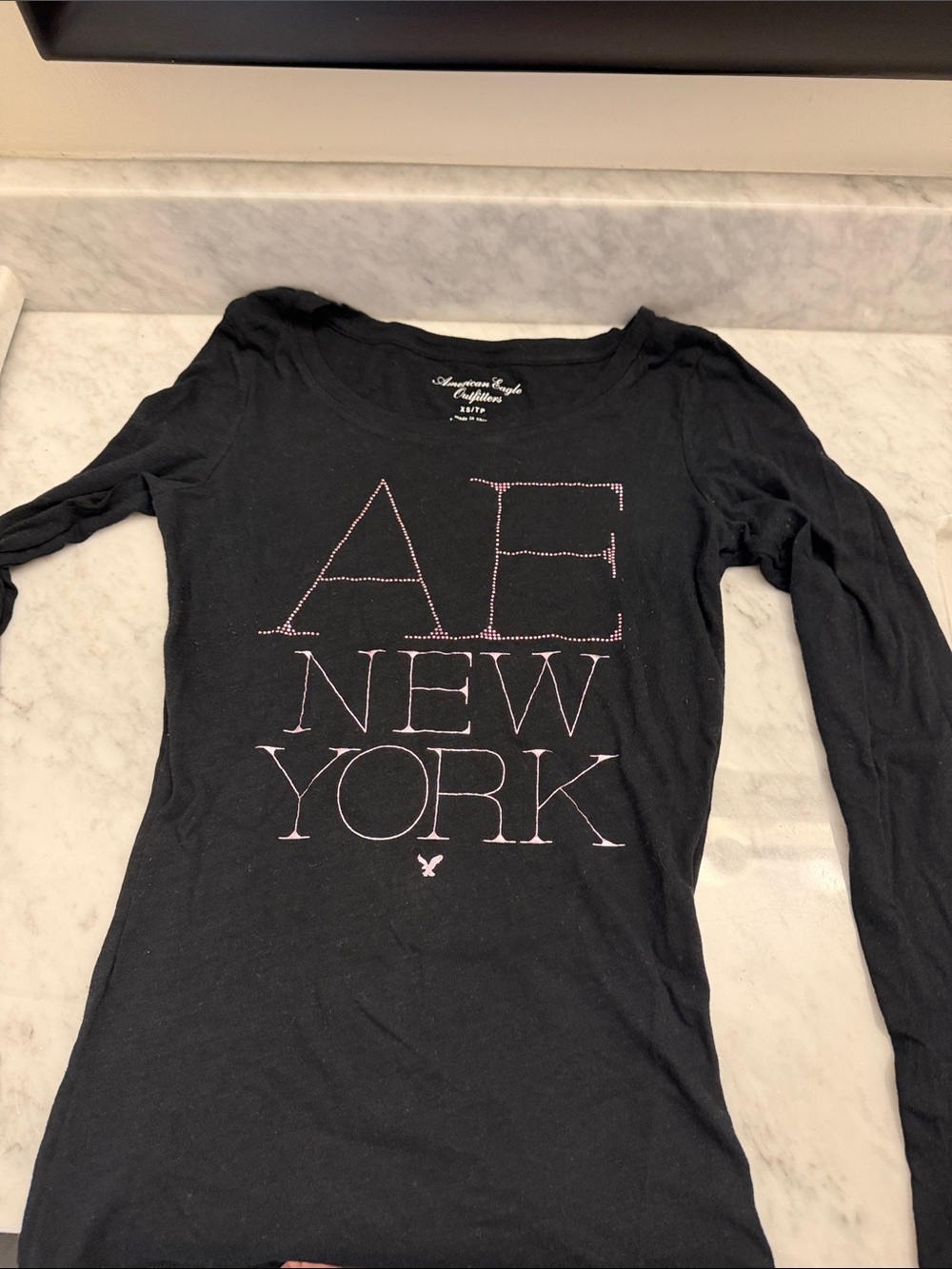 American Eagle Outfitters Black Long Sleeve Tee with Pink Lettering